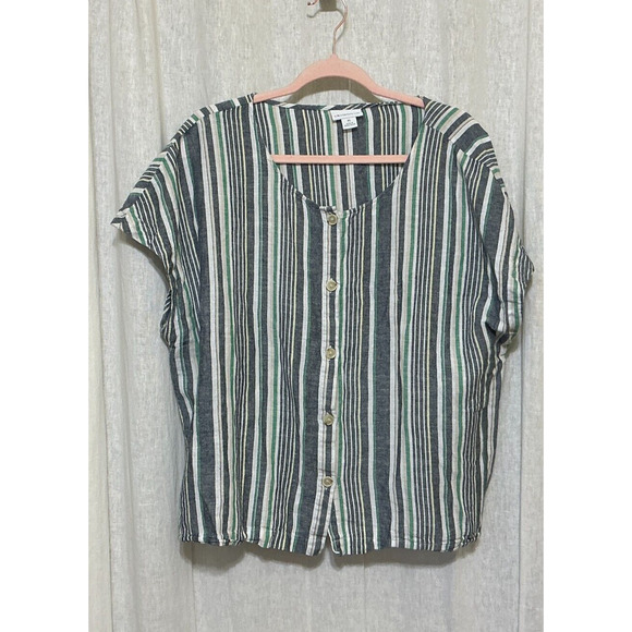 Liz Claiborne Tops - Liz ClaiborneWoman's Striped Button Front Shirt Cap Sleeves Size XL Linen Blend